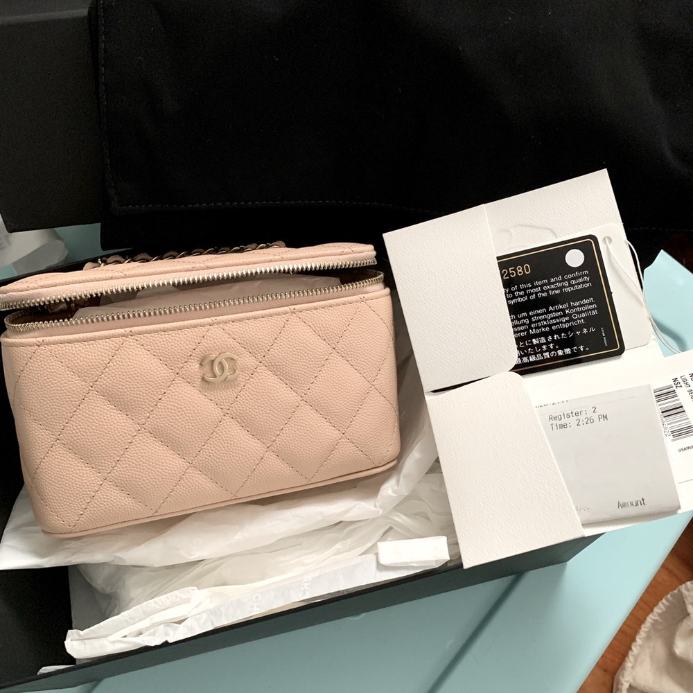 New Chanel beige caviar small vanity crossbody bag 22C